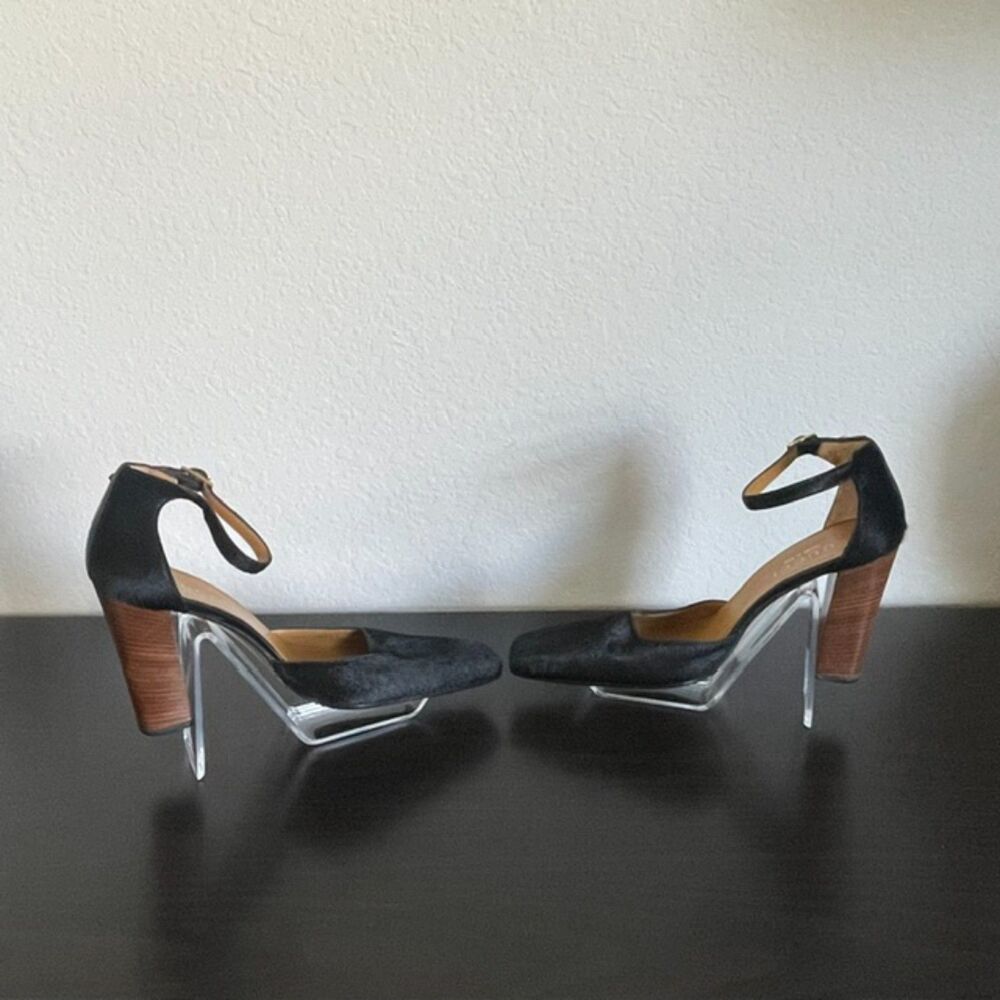 Vintage GUCCI by Tom Ford 1996 Runway Black Pony Hair Wood Block Heels 6.5C